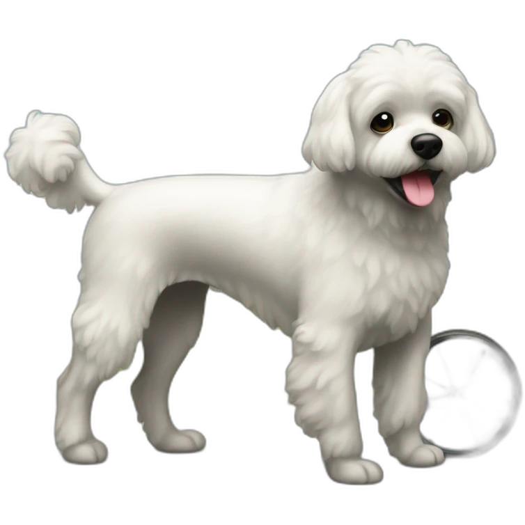 Caniche en laisse tenu par un roue noir emoji
