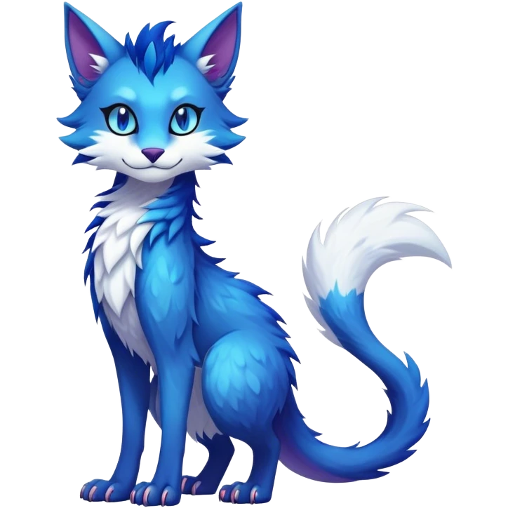Kawaii dark colorful edgy fantasy ethereal feline-vernid-sergal-fursona animal creature with a tufted tail full body emoji