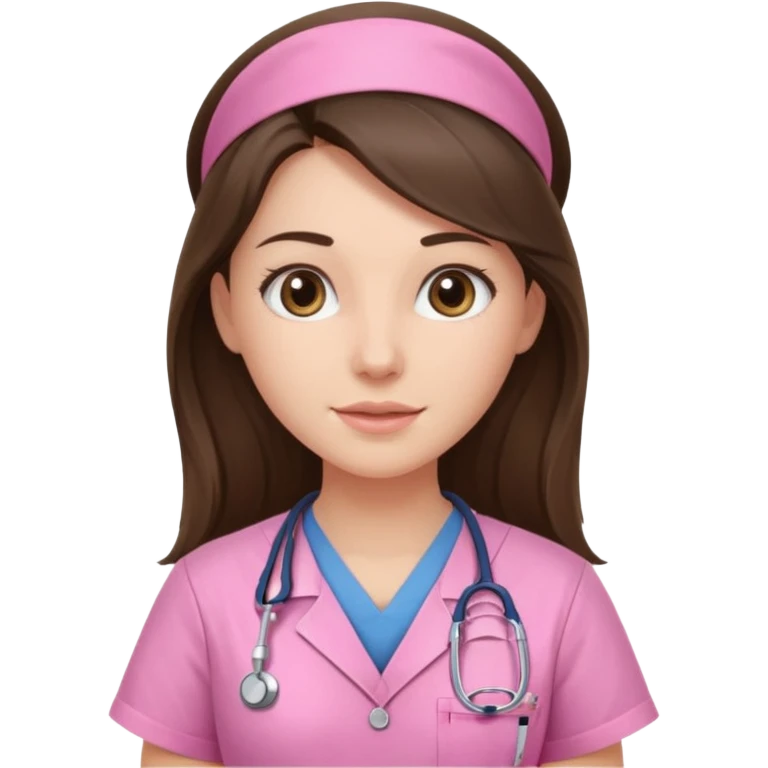pretty brunette nurse with long hair in pink scrubs emoji