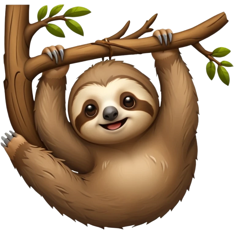 cute sloth hanging from a tree branch emoji