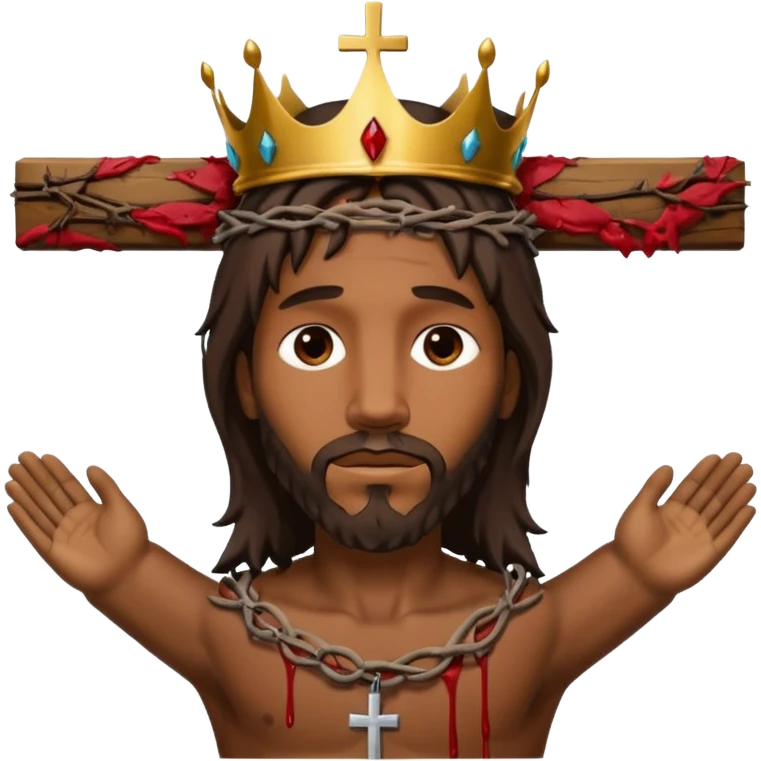 African American Jesus Christ bleeding hanging on wooden cross with crown of thorns on his head emoji