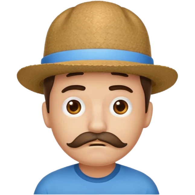 Crie um emoji de um menino de boné cabelo pro lado triste e bigode emoji