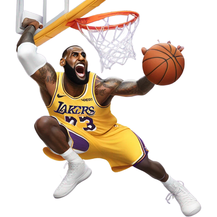 LeBron James in a Lakers uniform dunking emoji