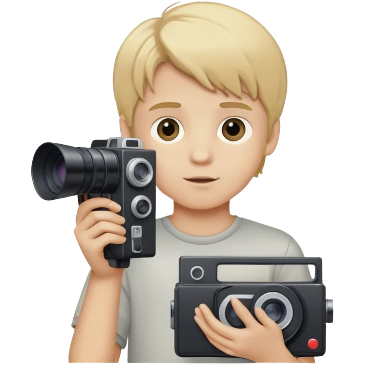 boy with medium blonde hair holding a VHS camera emoji