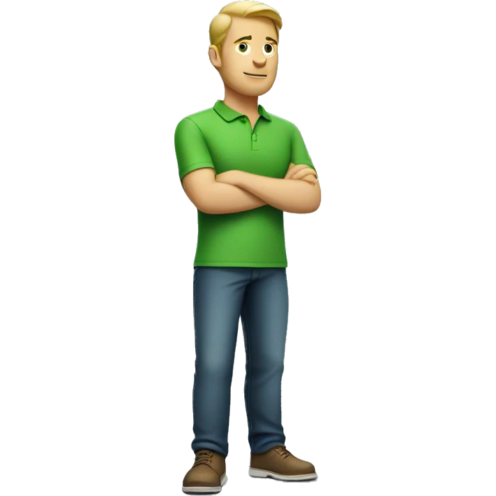 white man wearing apple green polo shirt while crossing his arms emoji