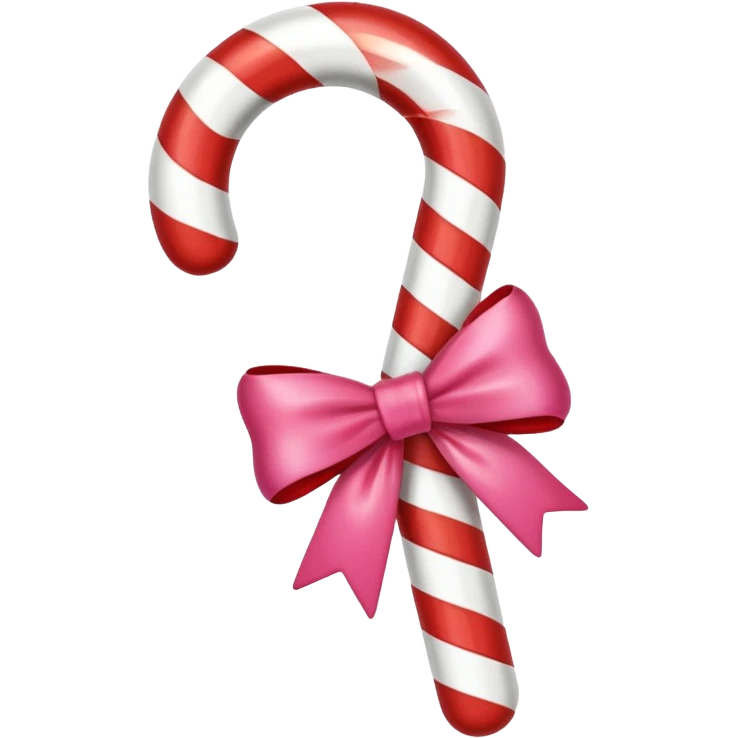 single candy cane with little pink bow emoji