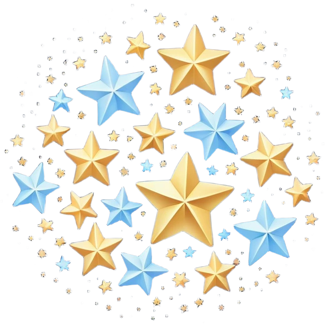 A cluster of sparkling stars scattered across a dark night sky, glowing softly with a mix of different sizes and brightness, creating a magical and enchanting atmosphere emoji