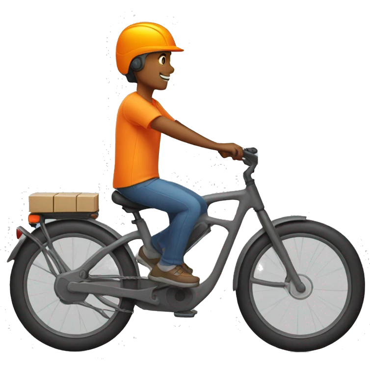 Delivery guy on a bike wearing orange tshirt and orange bag orange helmet emoji