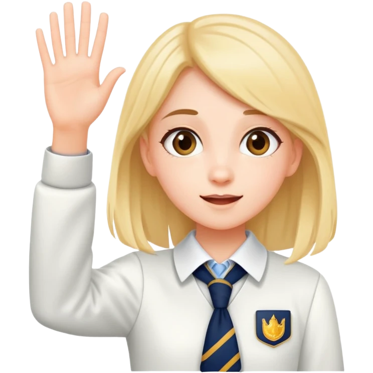 Girl student in school uniform upside down, waving her hand emoji