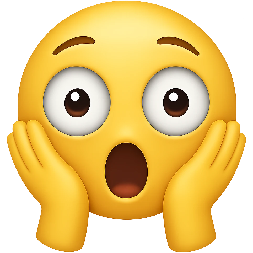 Add hands to the chocki emoji while keeping the shocked expression. Preserve the transparent background. The style should match the Apple emoji style with its characteristic look and colors. emoji