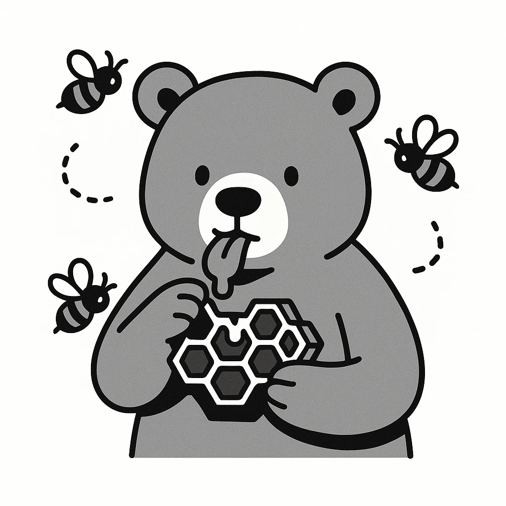 bear eating honeycomb with bees flying around emoji