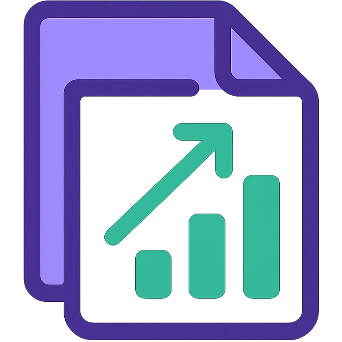 modern minimalist app logo for an AI-powered CSV uploader and data visualization platform, featuring abstract shapes suggesting a CSV file, upward arrow, and data chart, in purple and green colors, no text emoji