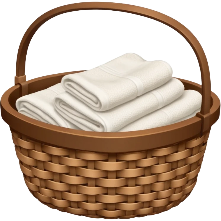 A woven Brown basket with fresh washed linen, white towels  emoji