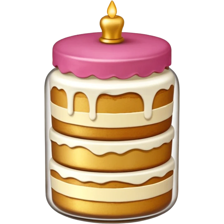 A layered small jar of cake that is gold outline black background  emoji