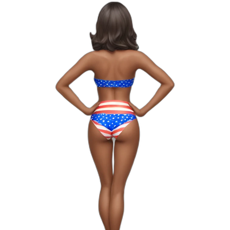 Sexy pose - woman wearing only an American flag bikini behind view emoji