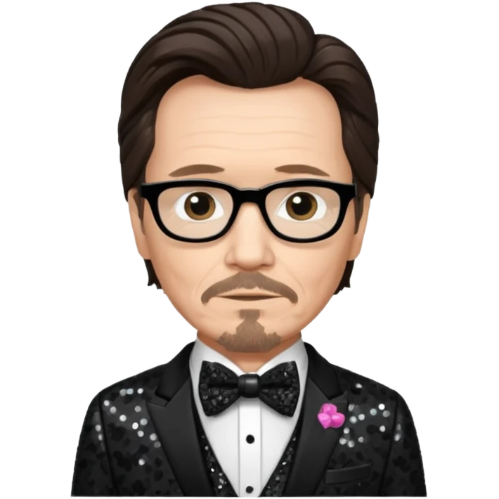 Gary Oldman with dark brown hair hair, black sequin suit with bow tie emoji