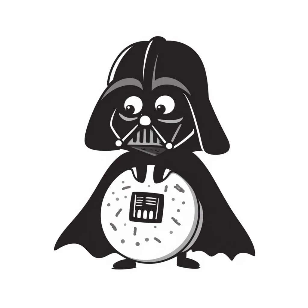 Oreo cookie dressed as Darth Vader with black helmet, cape and breathing apparatus emoji