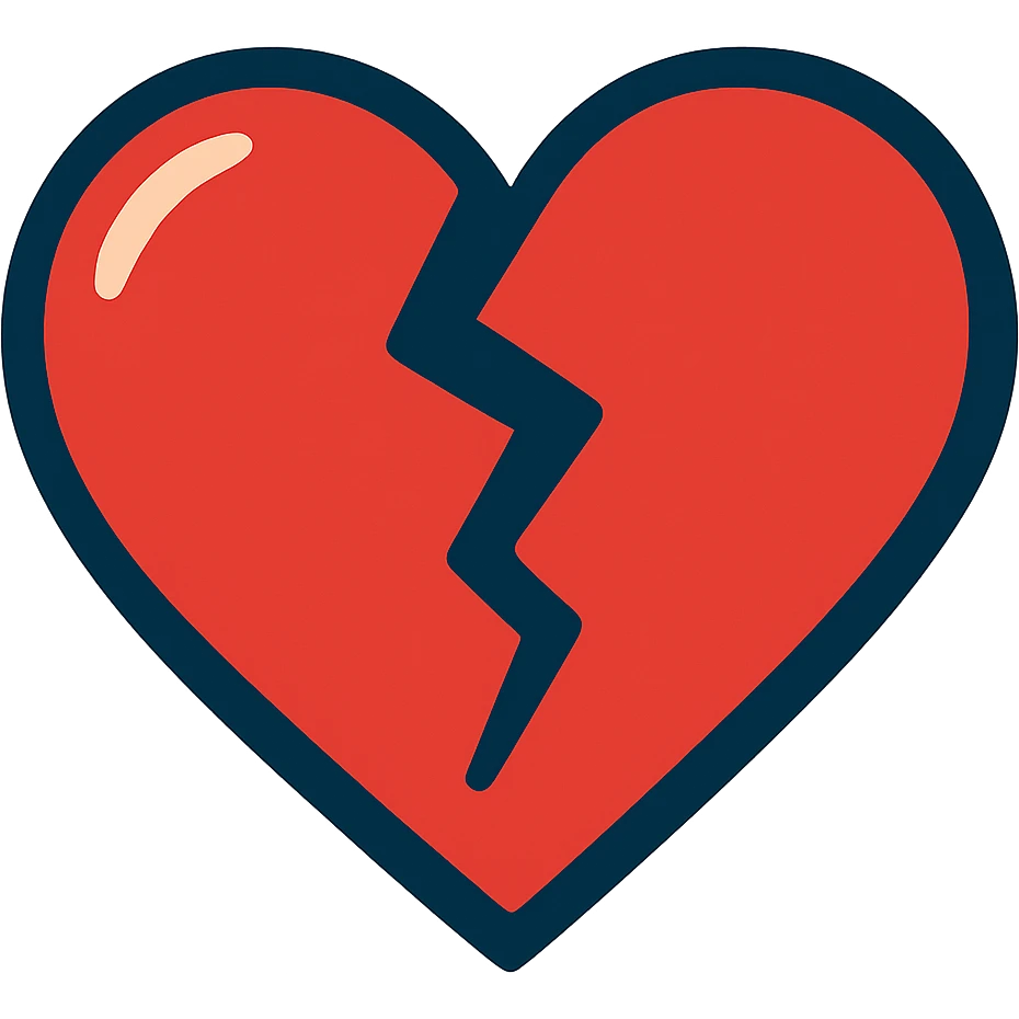 heart with a crack down the middle, cartoon style emoji