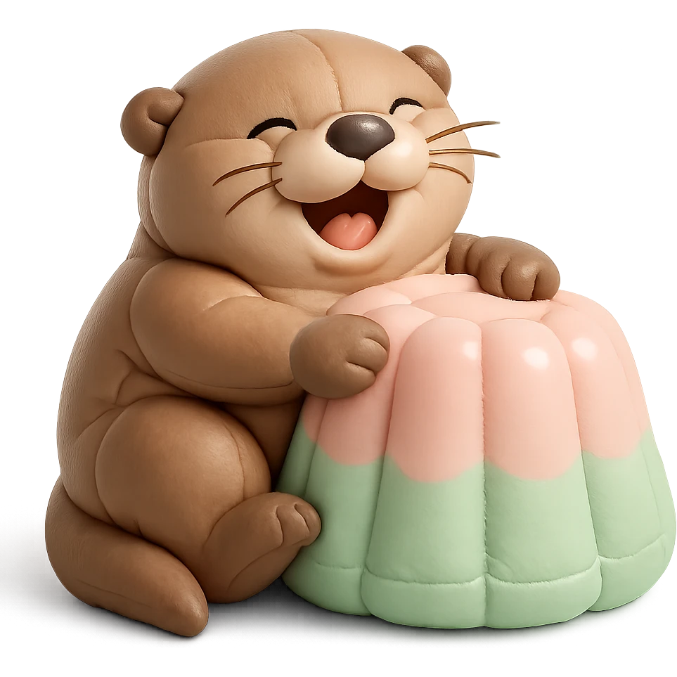 laughing otter hugging pastel jelly cake, cushion style emoji
