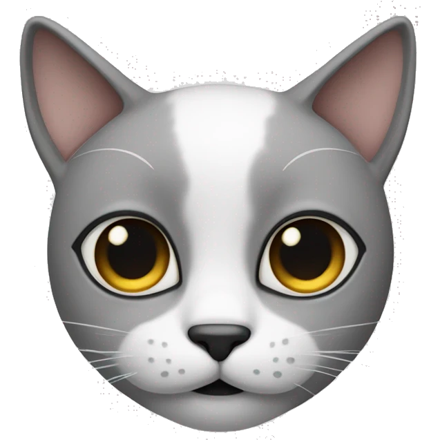 The cat’s face is clear white with a black spot under the nose, shaped like a mustache. Big dark spots on the forehead and near the ears. emoji