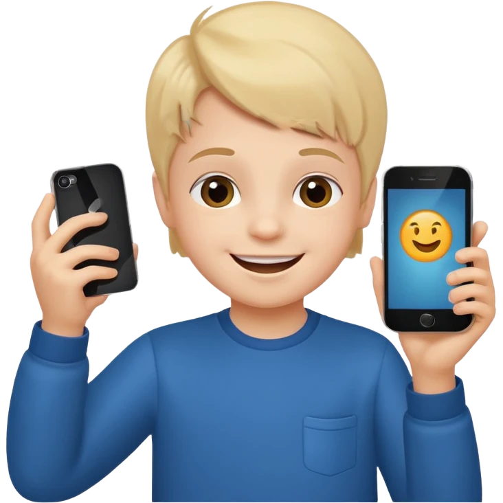 happy child with phone in hand emoji