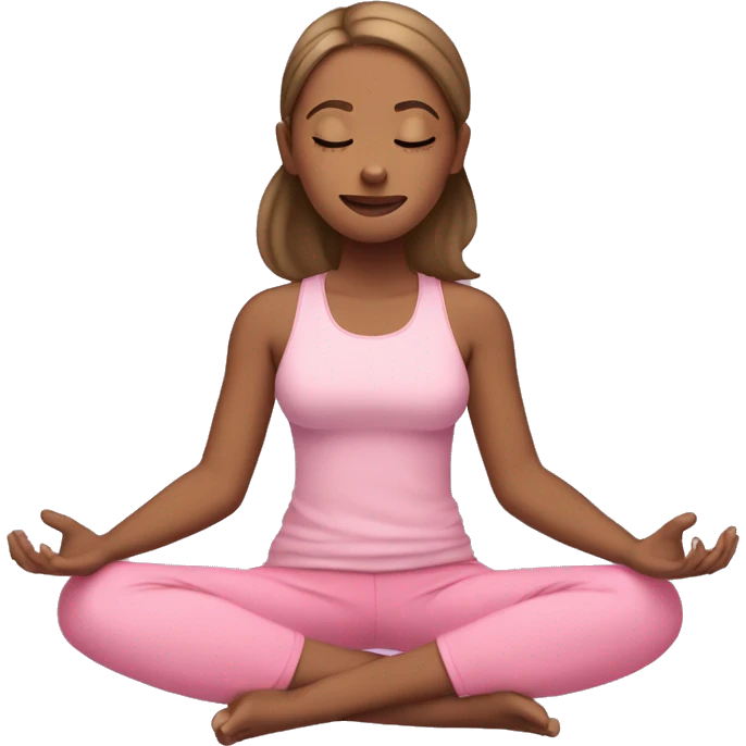 girl with light brown skin wearing pink exercise clothes sitting cross legged meditating with closed eyes 😌 emoji