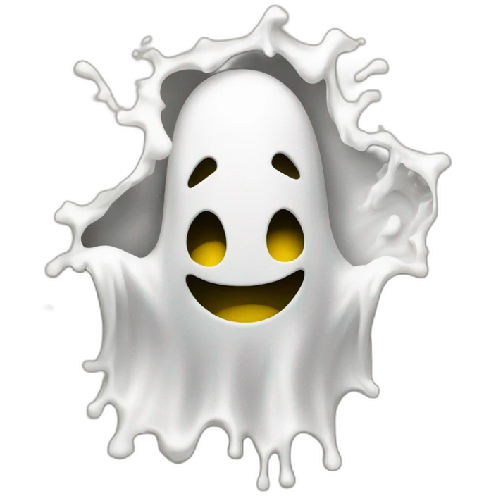 ghost stuck halfway in a wall ejecting a spray of yellowish white milky substance from center of body in all directions emoji