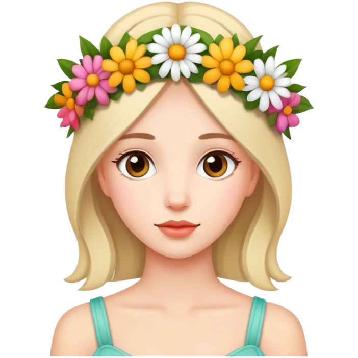 Beautiful girl with flowers on her head holding flowers emoji