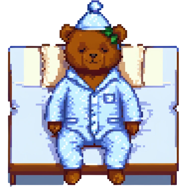 A bear in pajamas, sleeping with a nightcap emoji