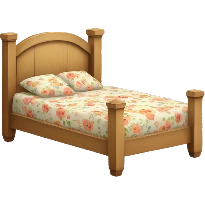 Wooden bed with floral bedding emoji