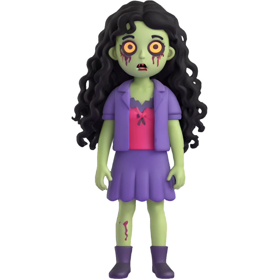 girl zombie with black long curly hair, emo style emoji