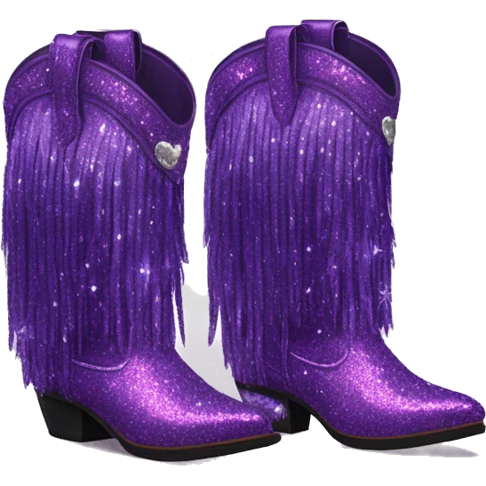 Realistic royal purple fashion cowgirl boots with sparkly shiny glitter fringe on them. emoji