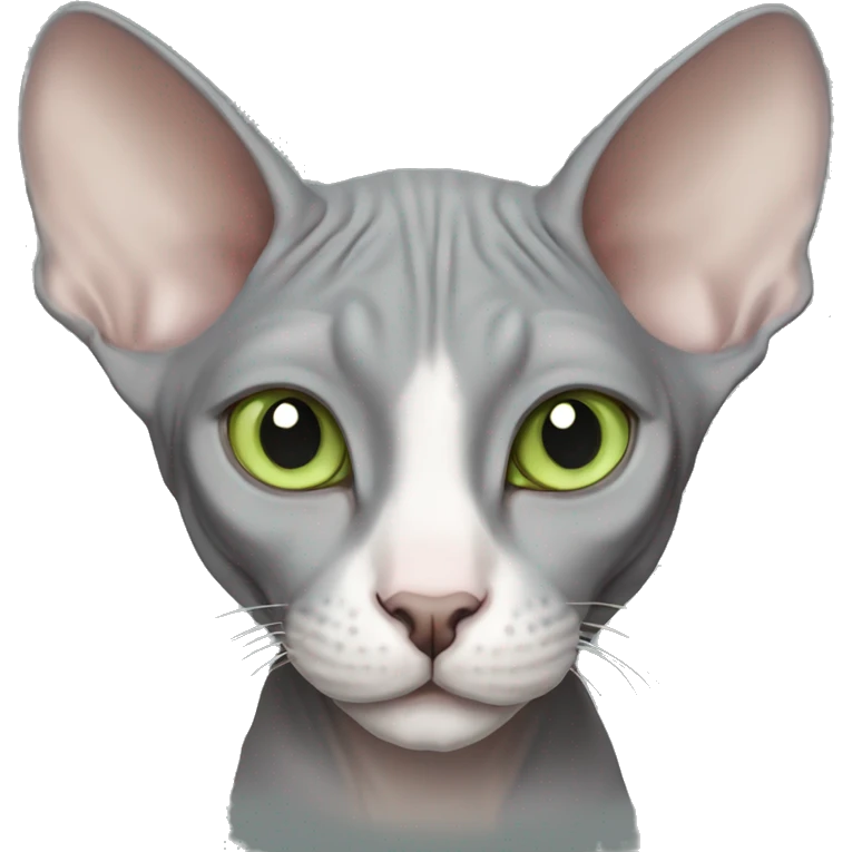 grey sphynx cat with light green eyes and white nose emoji