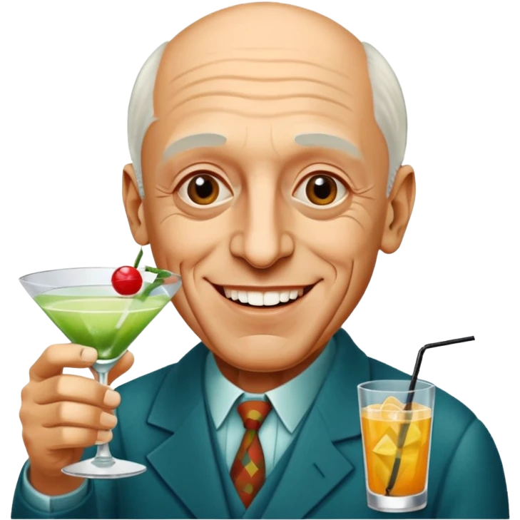 Artist Pablo Picasso with cocktail in hand wishing congratulations emoji