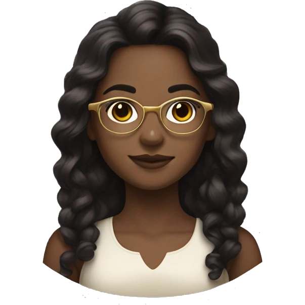 Girl with gold wire glasses and medium length dark brown hair  emoji