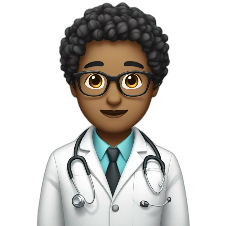 Cute white doctor with black curly hair wearing glasses  emoji