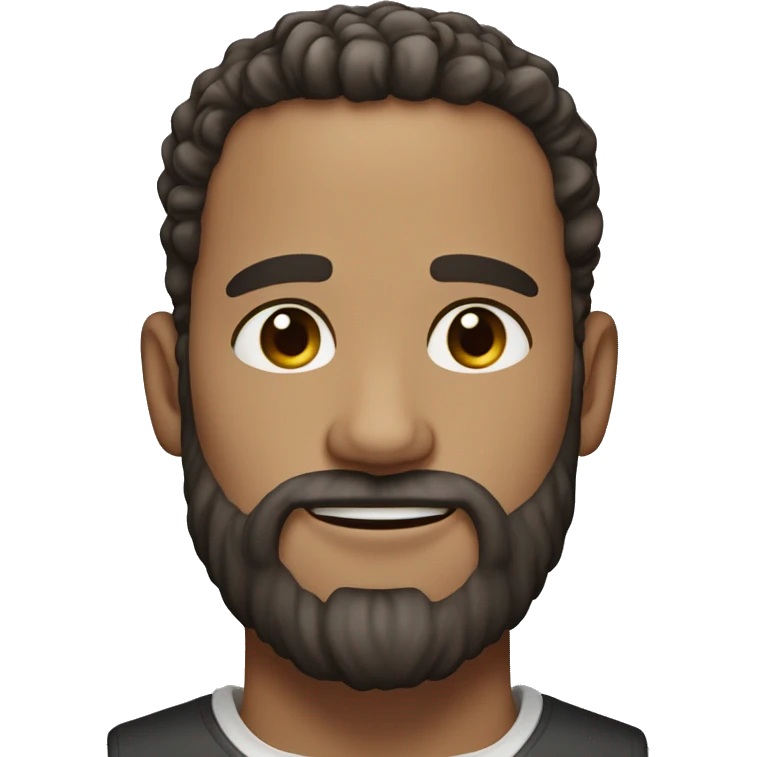 Man with curl hair low taper style and astatic beard, brown eyes, white skin color emoji