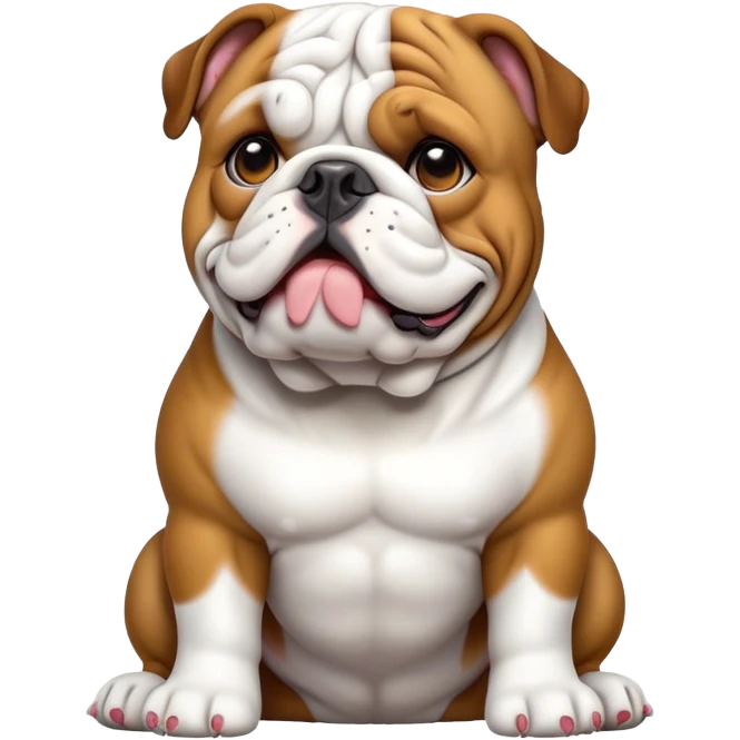 cinematic-[english bulldog]-realistic-full-body-sitting-emoji,-tail-resting-loosely-beside-its-paws,-head-tilted-dramatically,-sleek-[solid white]-fur,-simplified-yet-realistic-focused-features,-highly-detailed,-glowing-with-an-almost-sarcastic-glow emoji