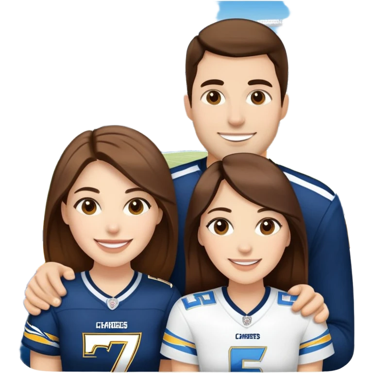 smiling at chargers game brunette hair but white skin. They are girlfriend and boyfriend  emoji