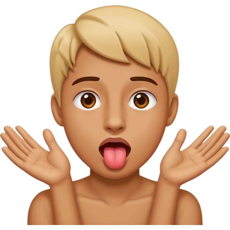 hands on side of face, tongue out emoji