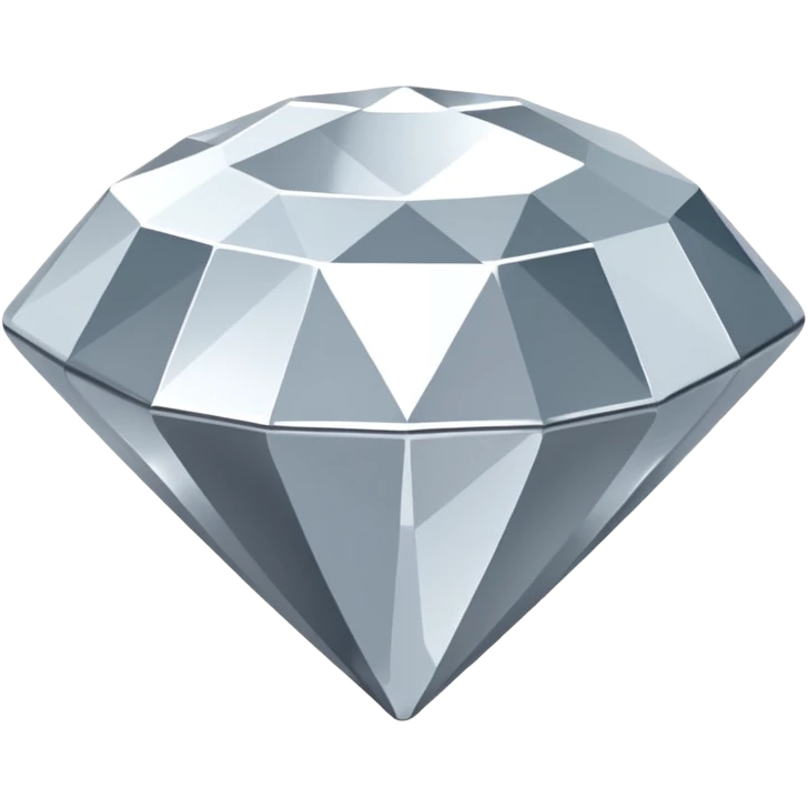 A faceted diamond emoji made of silver chrome, smooth reflective surfaces, soft metallic shine, minimalistic and clean design, iOS emoji style, centered on white background, soft studio lighting emoji