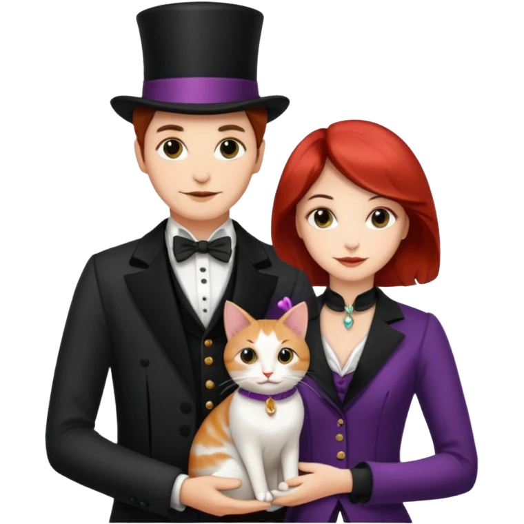 magician couple and their pet cat emoji
