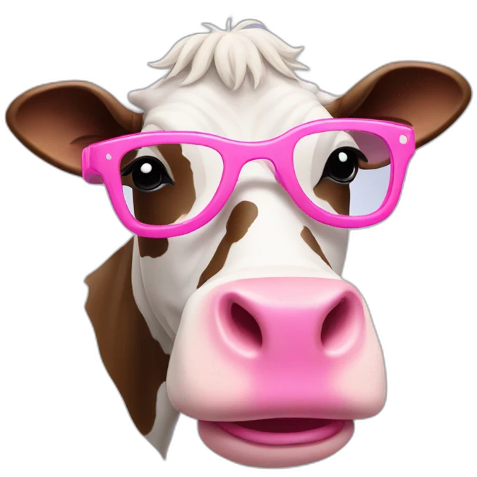 À cow with pink glasses and pink shoes emoji