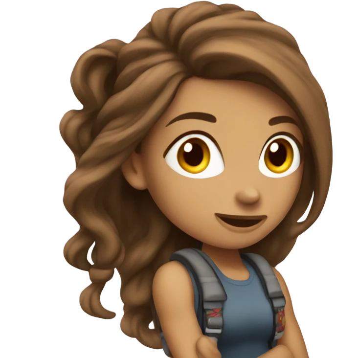 Beautiful tattooed woman long brown hair rock climbing emoji