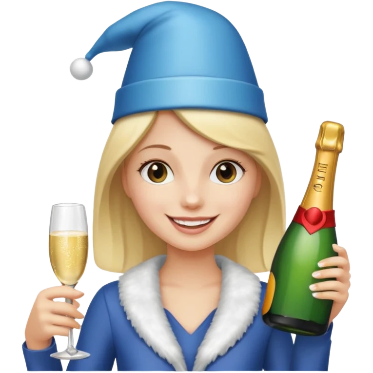 girl holdin only Champagne bottle with party cap. emoji