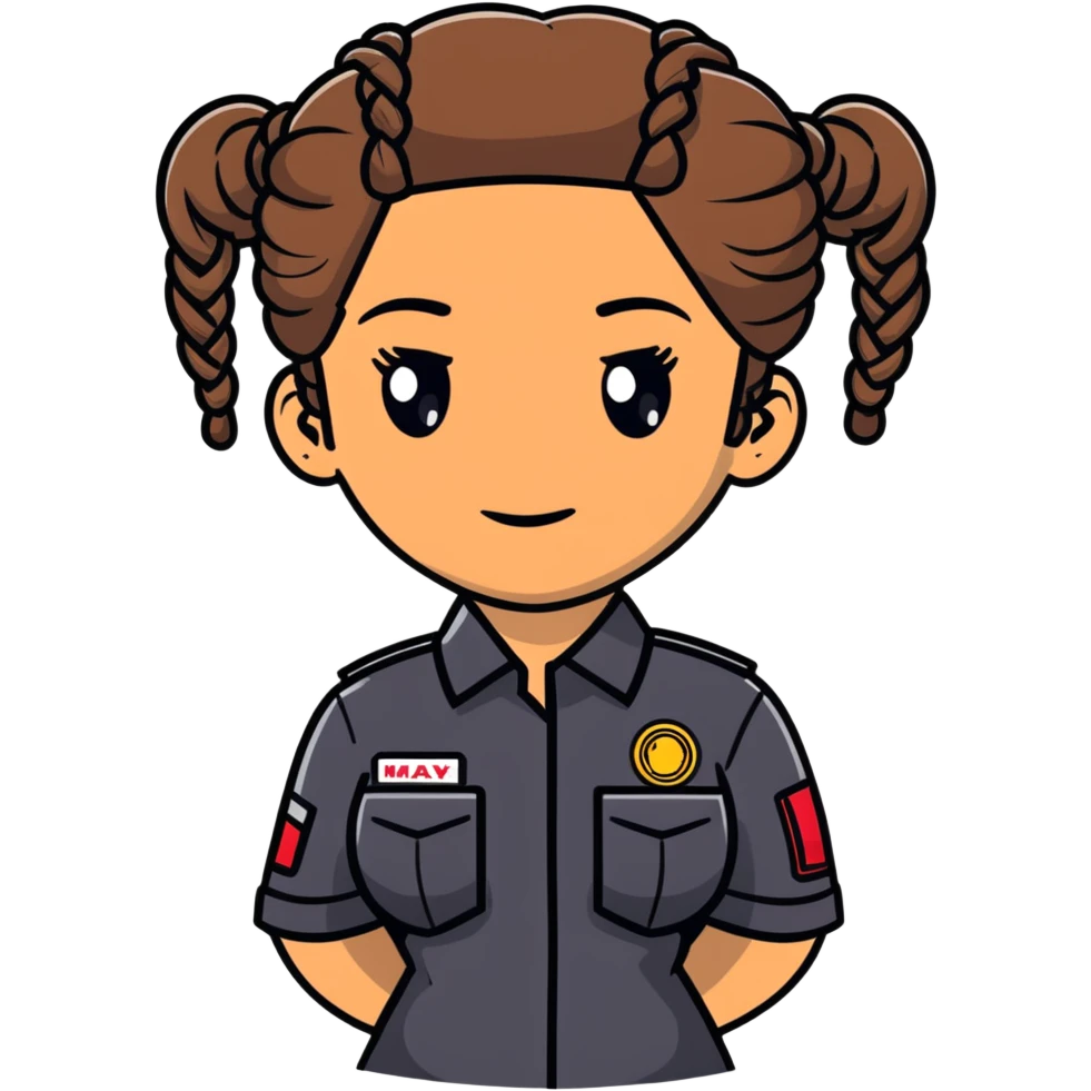 A 40-year-old Latina woman car mechanic with light brown skin, wearing black mechanic uniform, with two braids pulled back from her head emoji