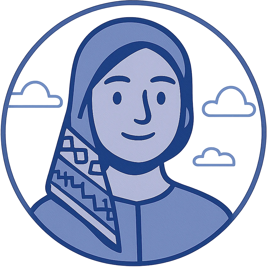 modern digital avatar of an Algerian person neutral gender, friendly expression, clean minimalist cartoonish style, subtle Algerian elements or traditional patterns integrated in a tech-inspired way, inside a circular frame with a smooth glowing effect, suitable for profile assignment, square format emoji
