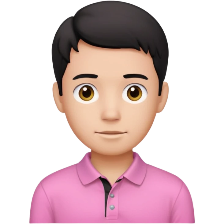 generate a pretty bratz boy wearing a pink polo shirt. Black middle part hair. handsome emoji