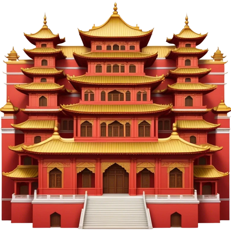 Cinematic Realistic Forbidden City Landmark Emoji, depicting grand imperial architecture with golden rooftops, vast courtyards, and intricate wooden carvings, all surrounded by towering red walls. emoji