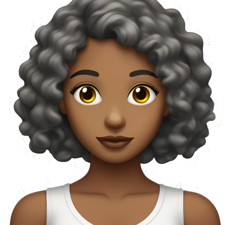 Joven de piel morena, ojos de color negro y cabello rizado emoji